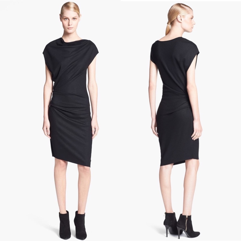 Helmut Lang Sonar Wool Asymmetrical Sleeve Dress